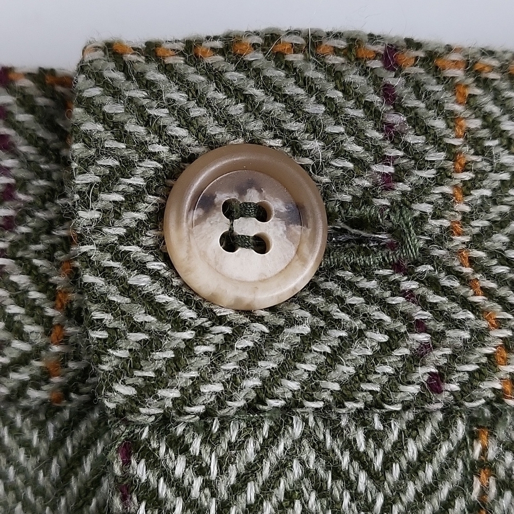 Vintage 80s Talbots Wool Blend Olive Green Plaid Tweed Pleated Pencil Midi Skirt - Picture 5 of 16